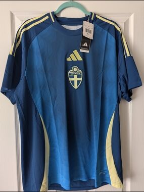 adidas Blue and Yellow Sweden Football Jersey Crest